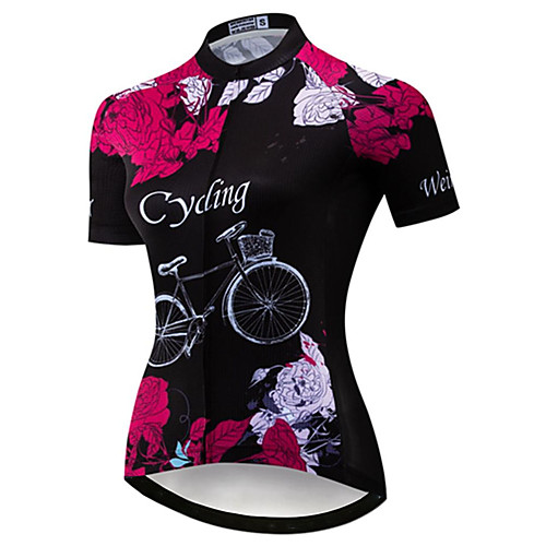 

21Grams Women's Short Sleeve Cycling Jersey Summer Spandex Polyester Black Floral Botanical Bike Jersey Top Mountain Bike MTB Road Bike Cycling Quick Dry Moisture Wicking Breathable Sports Clothing