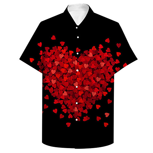 

Men's Shirt 3D Print Heart Plus Size 3D Print Button-Down Short Sleeve Casual Tops Casual Fashion Breathable Comfortable Black