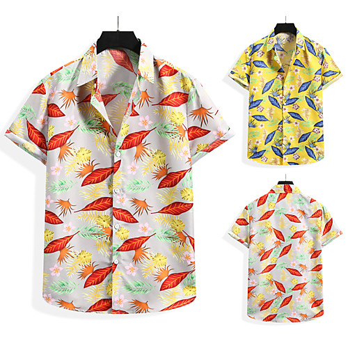 

Men's Shirt Other Prints Graphic Prints Print Short Sleeve Casual Tops Boho Yellow Gray