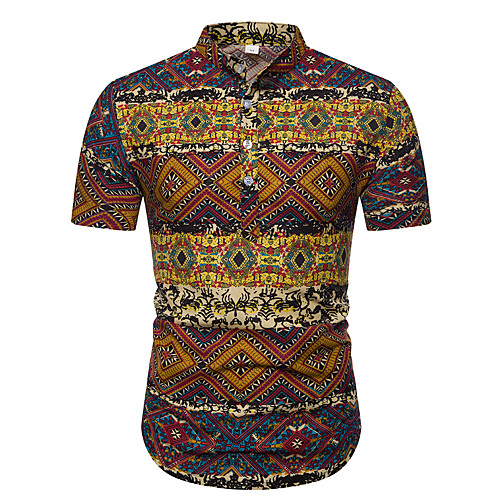 

Men's Shirt Other Prints Graphic Short Sleeve Casual Tops Ethnic Style Yellow
