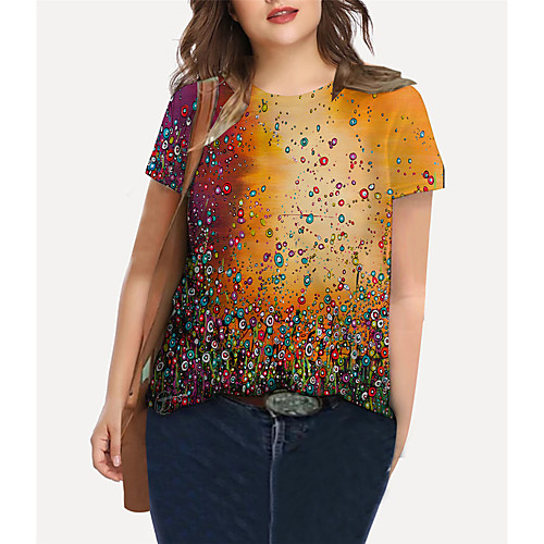 

Women's Plus Size Tops T shirt Floral Graphic Print Short Sleeve Crewneck Basic Red Big Size XL XXL 3XL 4XL 5XL / Holiday