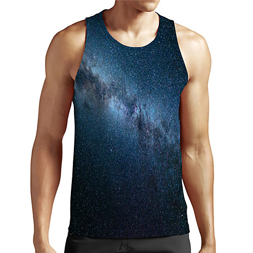 

Men's Unisex Tank Top Undershirt 3D Print Galaxy Graphic Prints Plus Size Print Sleeveless Casual Tops Basic Designer Big and Tall Blue
