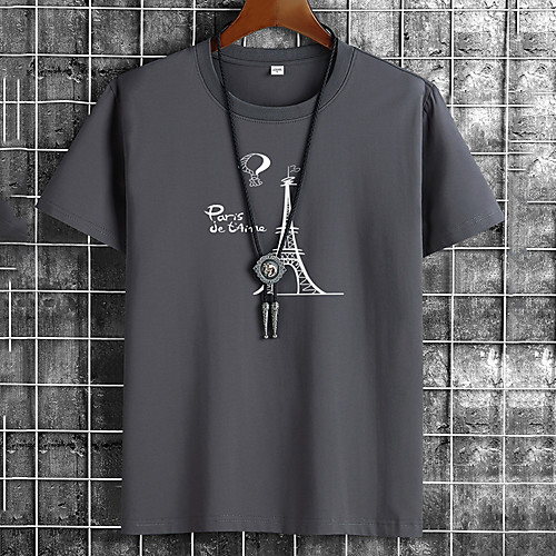 

Men's Unisex Tee T shirt Hot Stamping Eiffel Tower Graphic Prints Letter Plus Size Print Short Sleeve Casual Tops Cotton Basic Fashion Designer Big and Tall Khaki Dark Gray