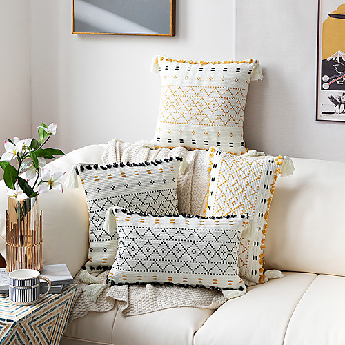 

Cushion Cover Moroccan Style Fringed Color Cut Flower Sofa Cushion Cover