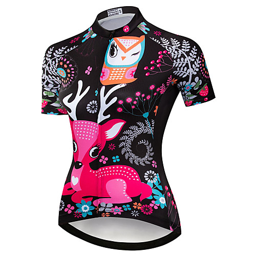 

21Grams Women's Short Sleeve Cycling Jersey Summer Spandex Polyester Black Deer Bike Jersey Top Mountain Bike MTB Road Bike Cycling Quick Dry Moisture Wicking Breathable Sports Clothing Apparel