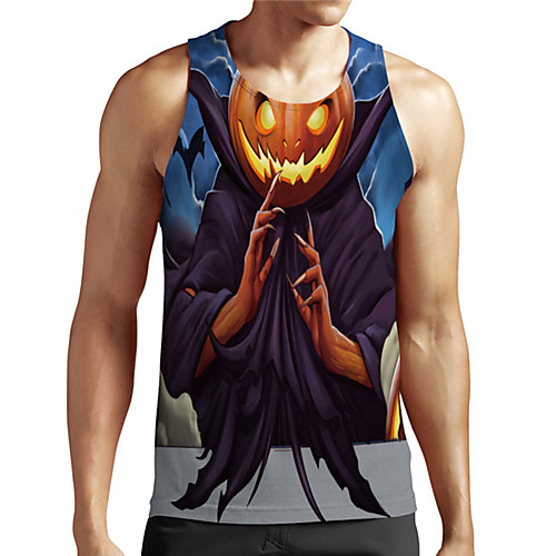 

Men's Unisex Tank Top Undershirt 3D Print Graphic Prints Pumpkin Plus Size Print Sleeveless Casual Tops Basic Designer Big and Tall Blue