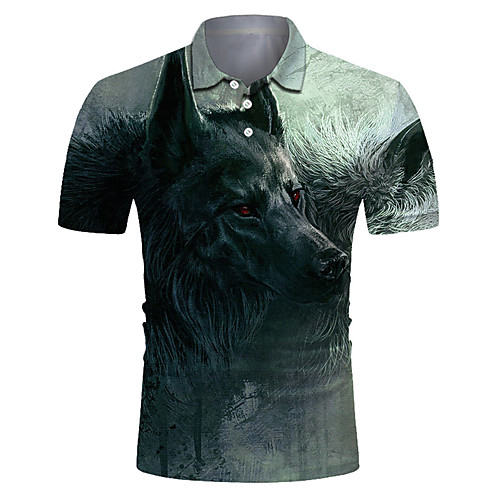 

Men's Golf Shirt Tennis Shirt 3D Print Wolf Animal Button-Down Short Sleeve Street Tops Casual Fashion Cool Breathable Green / Sports