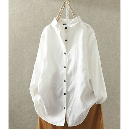 

Women's Plus Size Tops Blouse Shirt Plain Long Sleeve Button Down Collar Spring Summer Yellow White Black Big Size L XL 2XL 3XL 4XL