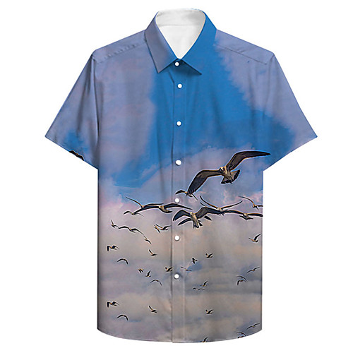 

Men's Shirt 3D Print Bird Animal Plus Size 3D Print Button-Down Short Sleeve Casual Tops Casual Fashion Breathable Comfortable Blue / Sports