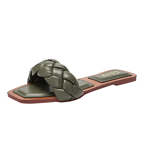 

Women's Sandals Outdoor Slippers Flat Heel Open Toe PU Solid Colored Camel Almond Black