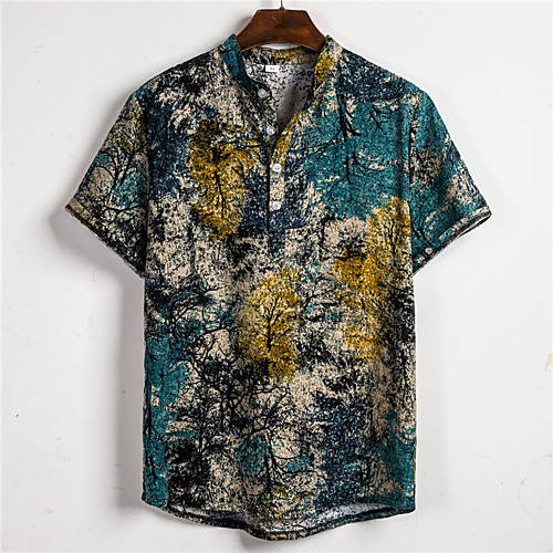 

Men's Shirt Graphic Prints Button-Down Short Sleeve Casual Tops Cotton Casual Fashion Breathable Comfortable Green