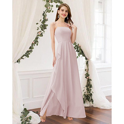 

A-Line Jewel Neck Floor Length Chiffon Bridesmaid Dress with Pleats