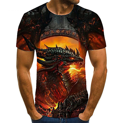 

Men's Unisex Tee T shirt 3D Print Dragon Graphic Prints Plus Size Print Short Sleeve Casual Tops Basic Fashion Designer Big and Tall Orange