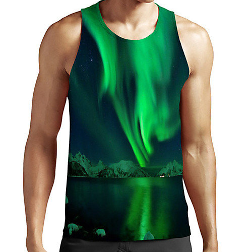 

Men's Unisex Tank Top Undershirt 3D Print Scenery Graphic Prints Plus Size Print Sleeveless Casual Tops Basic Fashion Designer Breathable Green