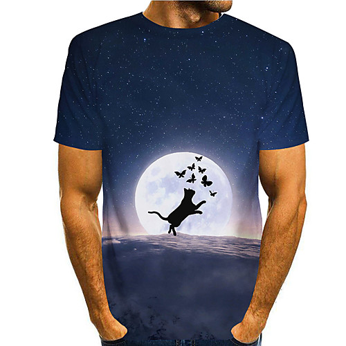 

Men's Tee T shirt Shirt 3D Print Cat Graphic Prints Print Short Sleeve Daily Tops Casual Designer Big and Tall Round Neck Navy Blue / Summer