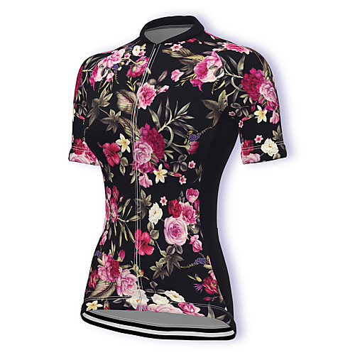 

21Grams Women's Short Sleeve Cycling Jersey Summer Spandex Polyester Black Floral Botanical Hawaii Bike Jersey Top Mountain Bike MTB Road Bike Cycling Quick Dry Moisture Wicking Breathable Sports