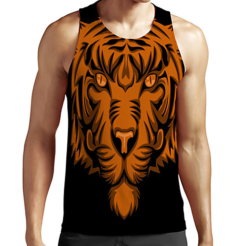 

Men's Unisex Tank Top Undershirt 3D Print Graphic Prints Tiger Animal Plus Size Print Sleeveless Casual Tops Basic Fashion Designer Breathable Black