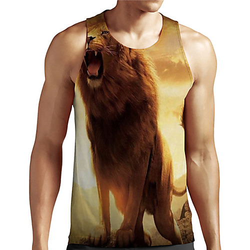 

Men's Unisex Tank Top Undershirt 3D Print Graphic Prints Lion Animal Plus Size Print Sleeveless Casual Tops Basic Designer Big and Tall Yellow