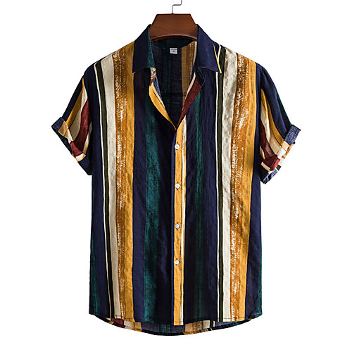 

Men's Shirt Striped Button-Down Short Sleeve Casual Tops Casual Fashion Hawaiian Breathable Yellow / Beach