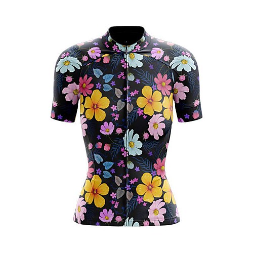

21Grams Women's Short Sleeve Cycling Jersey Summer Spandex Polyester Black Floral Botanical Bike Jersey Top Mountain Bike MTB Road Bike Cycling Quick Dry Moisture Wicking Breathable Sports Clothing