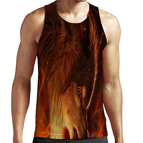 

Men's Unisex Tank Top Undershirt 3D Print Graphic Prints Lion Animal Plus Size Print Sleeveless Casual Tops Basic Fashion Designer Breathable Brown