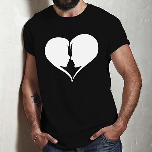 

Men's Unisex Tee T shirt Hot Stamping Heart Graphic Prints Plus Size Print Short Sleeve Casual Tops Cotton Basic Fashion Designer Big and Tall Black
