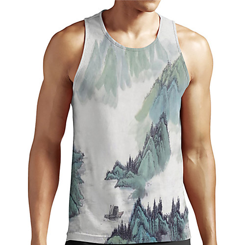 

Men's Unisex Tank Top Undershirt 3D Print Scenery Graphic Prints Print Sleeveless Casual Tops Basic Designer Big and Tall White