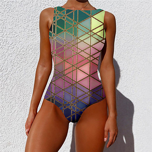 

Women's One Piece Monokini Swimsuit Tummy Control Slim Abstract Blue Yellow Blushing Pink Green Rainbow Swimwear Strap Bathing Suits New Casual Sexy / Padded Bras / Beach