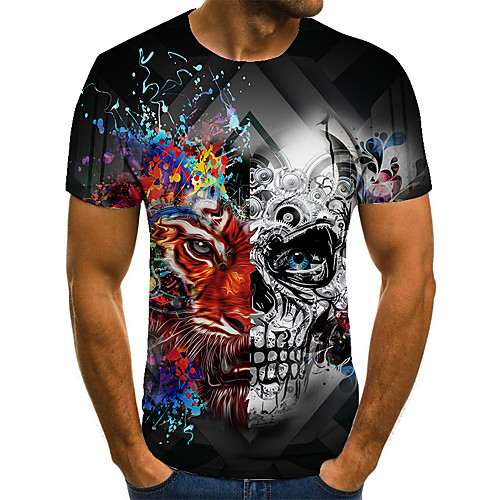 

Men's Unisex Tee T shirt 3D Print Graphic Prints Skull Plus Size Print Short Sleeve Casual Tops Basic Fashion Designer Big and Tall Black