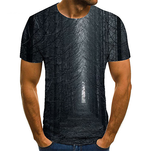 

Men's Unisex Tee T shirt 3D Print Graphic Prints Forest Plus Size Print Short Sleeve Casual Tops Basic Fashion Designer Big and Tall Gray