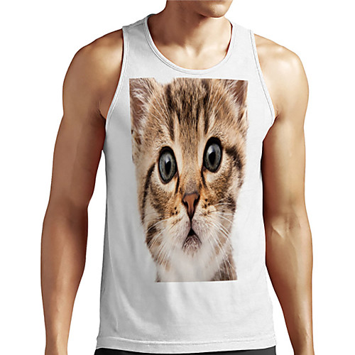 

Men's Unisex Tank Top Undershirt 3D Print Cat Graphic Prints Animal Plus Size Print Sleeveless Casual Tops Basic Designer Big and Tall White