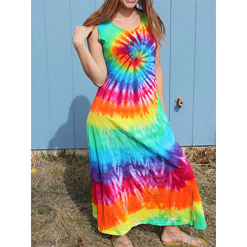 

Women's A Line Dress Maxi long Dress Rainbow Sleeveless Tie Dye Summer V Neck Elegant Casual 2021 S M L XL XXL 3XL
