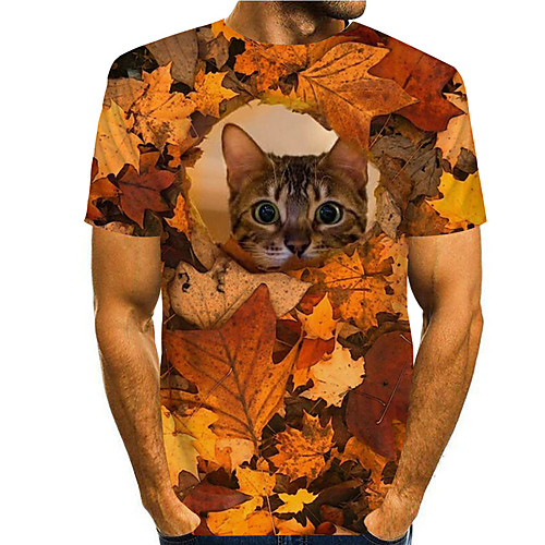 

Men's Tee T shirt 3D Print Cat Graphic Prints Print Short Sleeve Daily Tops Casual Designer Big and Tall Yellow