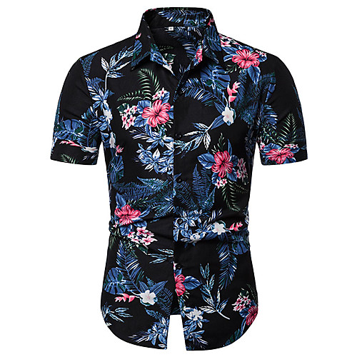 

Men's Shirt Other Prints Floral Short Sleeve Casual Tops Casual Black