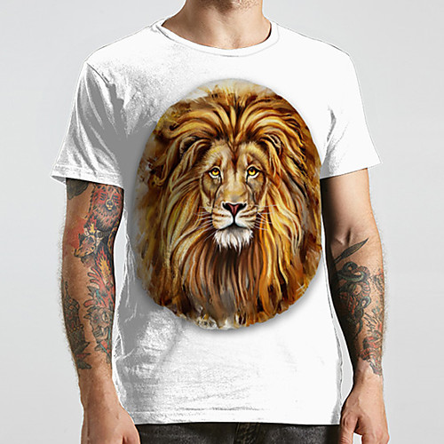 

Men's Unisex Tee T shirt 3D Print Graphic Prints Lion Animal Plus Size Print Short Sleeve Casual Tops Fashion Designer Big and Tall White