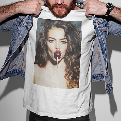 

Men's Unisex Tee T shirt Hot Stamping Graphic Prints Human Plus Size Print Short Sleeve Casual Tops Cotton Basic Designer Big and Tall White
