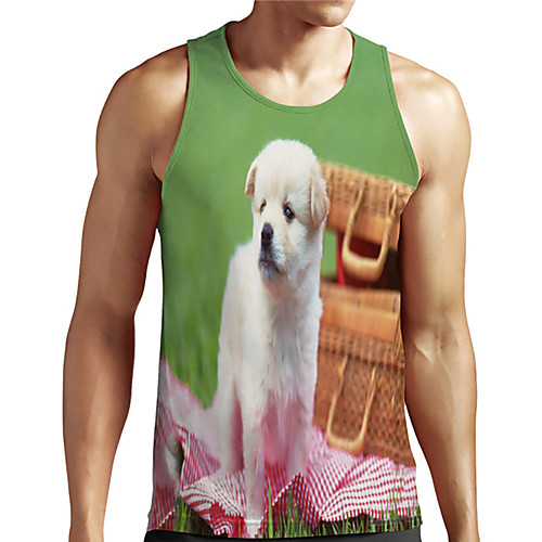 

Men's Unisex Tank Top Undershirt 3D Print Dog Graphic Prints Animal Plus Size Print Sleeveless Casual Tops Basic Designer Big and Tall Green