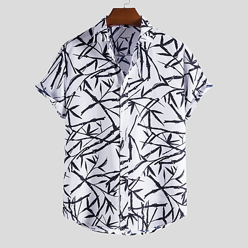 

Men's Shirt Other Prints Letter Animal Print Short Sleeve Daily Tops Beach Boho Button Down Collar White