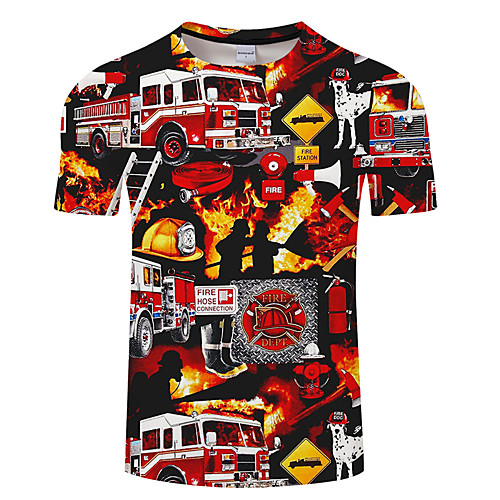 

Men's Unisex Tee T shirt 3D Print Graphic Prints Flame Plus Size 3D Print Print Short Sleeve Casual Tops Basic Designer Big and Tall Black / Red