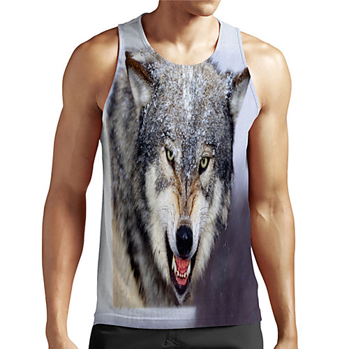 

Men's Unisex Tank Top Undershirt 3D Print Graphic Prints Wolf Plus Size Print Sleeveless Casual Tops Basic Designer Big and Tall Gray