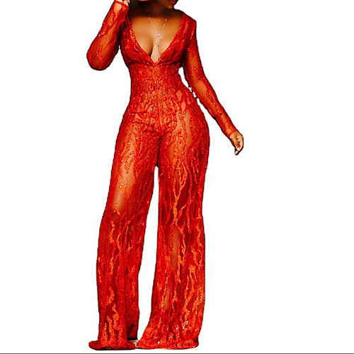 

Women's Ordinary Sequins Red Jumpsuit Solid Colored Sequins