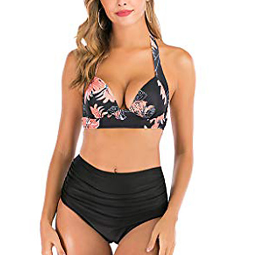 

Women's Bikini 2 Piece Swimsuit High Waist Push Up Solid Color RETRO Flamingo Black cherry White cherry Big orange flower Swimwear Bathing Suits New Casual Fashion / Padded Bras
