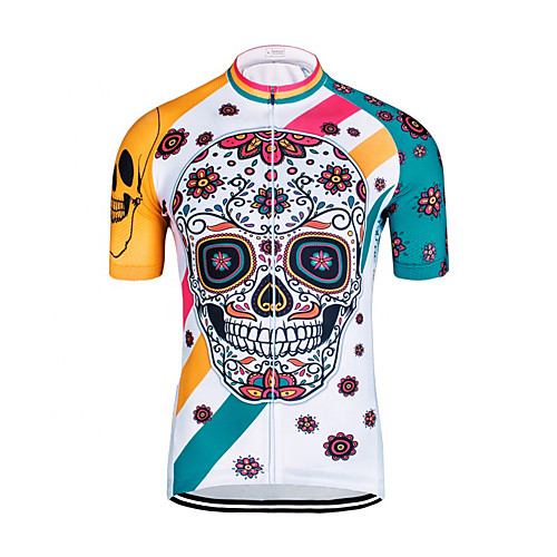 

21Grams Women's Short Sleeve Cycling Jersey Summer Spandex Polyester White Sugar Skull Skull Floral Botanical Bike Jersey Top Mountain Bike MTB Road Bike Cycling Quick Dry Moisture Wicking Breathable