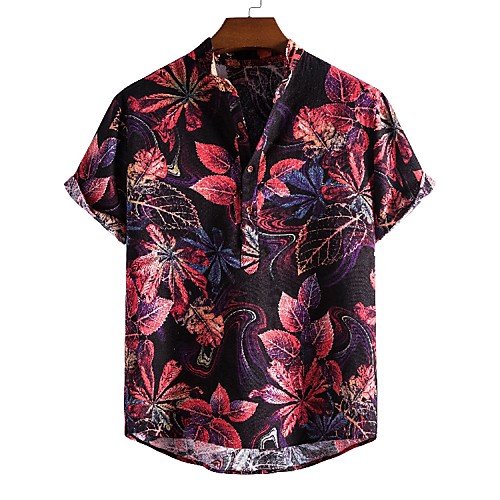 

Men's Shirt Other Prints Graphic Short Sleeve Daily Tops Ethnic Style Black / Red