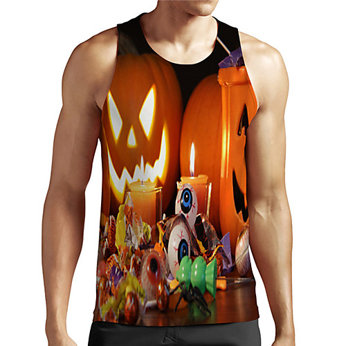 

Men's Unisex Tank Top Undershirt 3D Print Graphic Prints Pumpkin Plus Size Print Sleeveless Casual Tops Basic Designer Big and Tall Orange