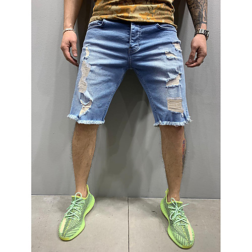 

Men's Casual Jeans Pants Solid Color Blue