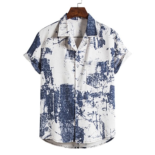 

Men's Shirt Other Prints Graphic Print Short Sleeve Holiday Tops Ethnic Style Classic Collar White / Summer