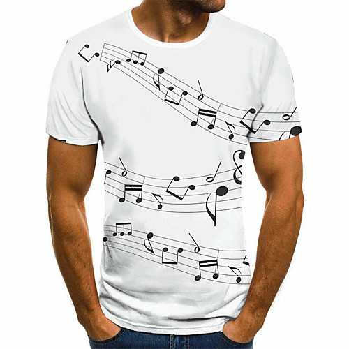 

Men's Unisex Tee T shirt 3D Print Graphic Prints Notes Plus Size Print Short Sleeve Casual Tops Basic Fashion Designer Big and Tall White