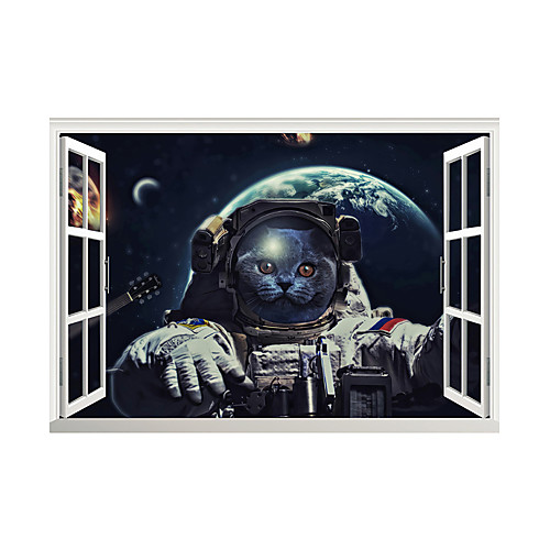 

3D False Window Moon Cat Space Home Children's Room Background Decoration Can Be Removed Stickers