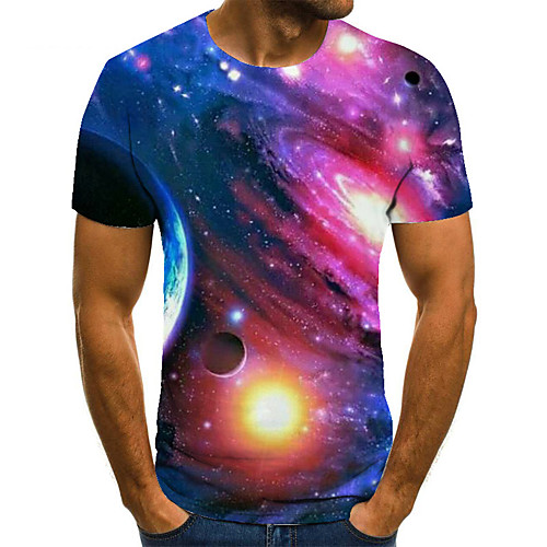 

Men's Unisex Tee T shirt 3D Print Galaxy Graphic Prints Plus Size Print Short Sleeve Casual Tops Basic Fashion Designer Big and Tall Blue
